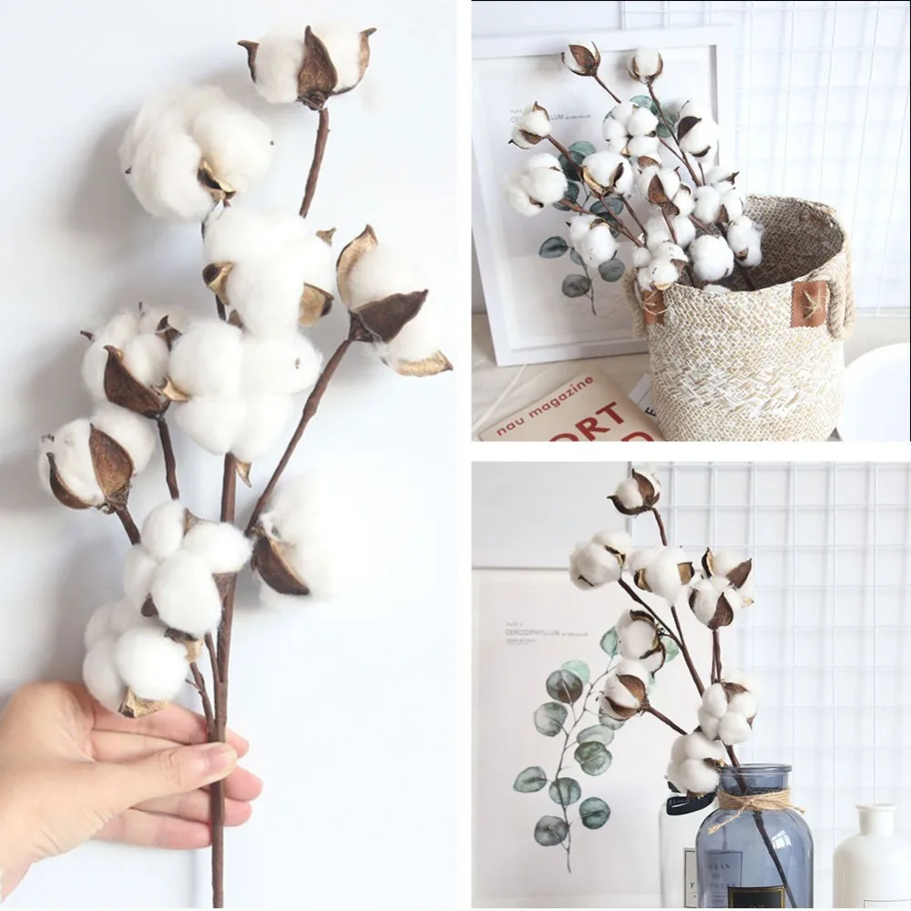 

10 Heads Dried Cotton Stems Farmhouse Style Artificial Flower Filler Floral Decor Simulation Flower DIY Wedding Decoration