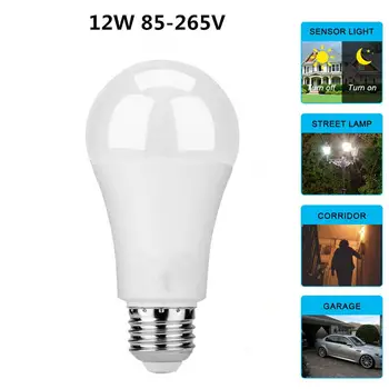

12W Light Control Sensor Ball Bulb 85-265V E27/E26 LED Light Bulb for Indoor Outdoor Lighting Bulb