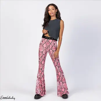 

Thefound 2019 Fashion Womens Wide Leg Long Flares High Waist Trousers Snake Party Pants Bell Bottom