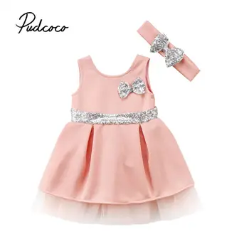

pudcoco 2019 Children Clothing Suits For Girls Clothes Kids Toddler Enfant Fille Infantis Outfits 6M-4Y Dress+Headwear Hot Sale