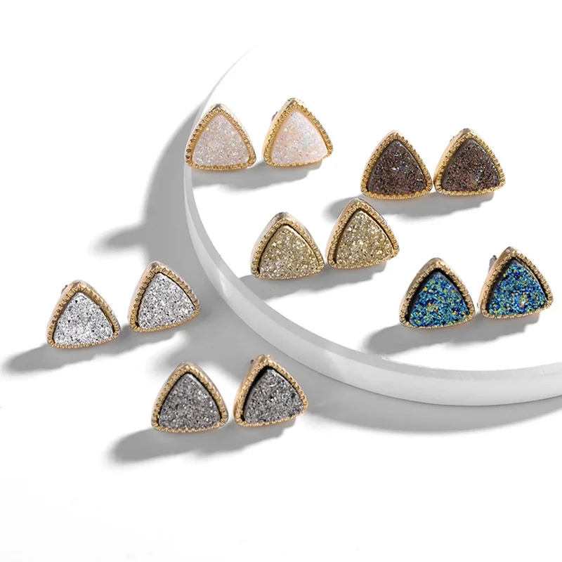 

Mini Triangle Resin Druzy Drusy Stud Earrings Fashion Famous Brand Designer Jewelry Gold Stud Drop Shipping