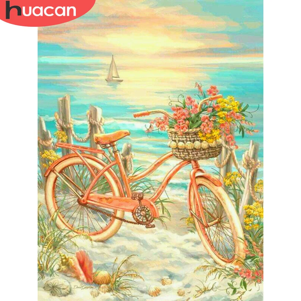 

HUACAN 5D Diamond Painting Full Square Bicycle And Flower Embroidery Sale Picture Of Rhinestone Diamond Mosaic Drop Ship