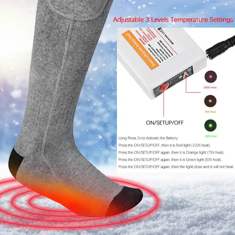 Уличные унисекс теплые хлопковые носки с подогревом перезаряжаемые Зимние гетры для ног нагреватель для сноуборда, катания на лыжах, рыбалки, спорта электрические носки