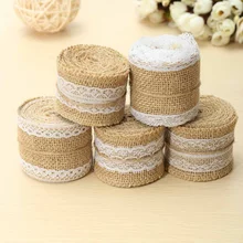 2 pçs 5cm x 200cm natural juta serapilheira rolo branco rendas hessian guarnição mesa corredor faixas rusticidade decoração do casamento diy artesanato