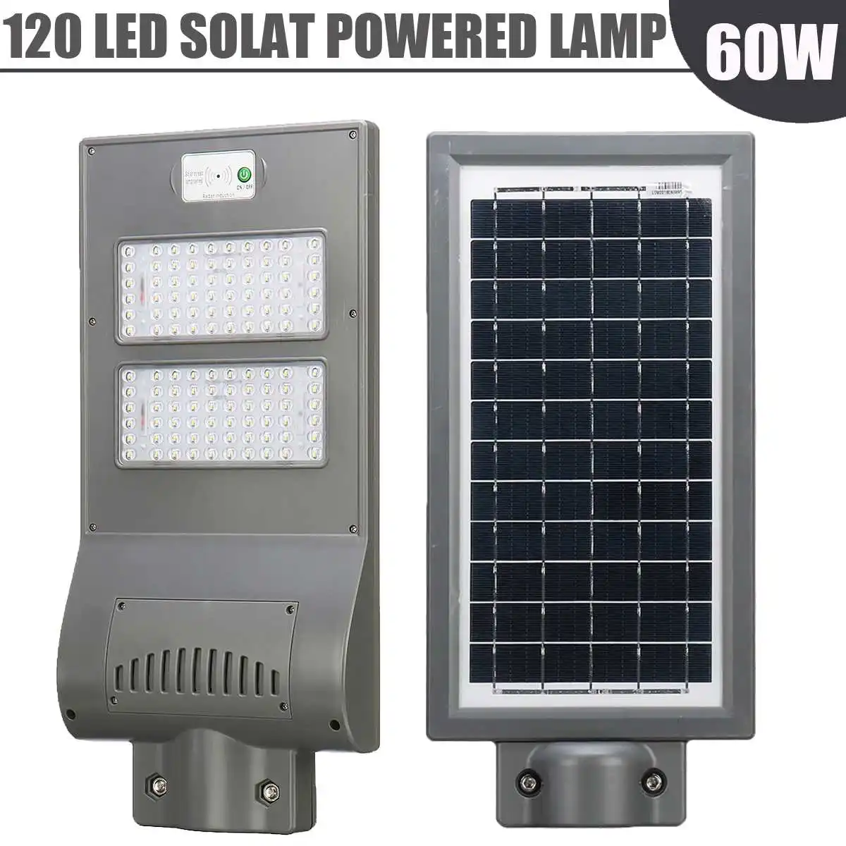 

All-in-one 120LEDs 60W Solar Power Street Light PIR Motion Sensor DIM/Bright Lighting Mode for 50mm Mount Outdoor Street Light