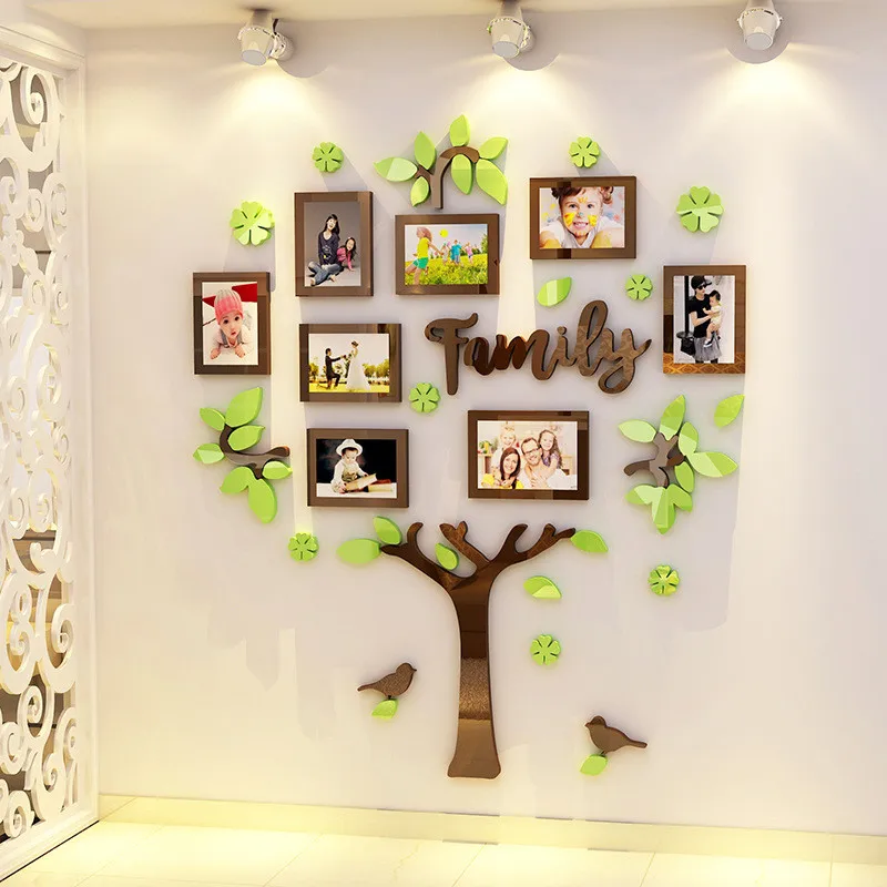 

1 set Family Tree Photo Frame Removable Wall Sticker 3D Acrylic Photo Frame Wall Sticker Home Decorative Wall Background 4 Size
