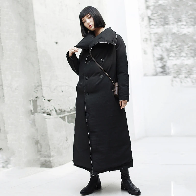 Coton Noir Longues Revers Manches Jk101 eam 2019 Mode Manteau Parkas Long Lâche rembourré Burr Femmes Nouveau Printemps Black Épaississement wAzBR