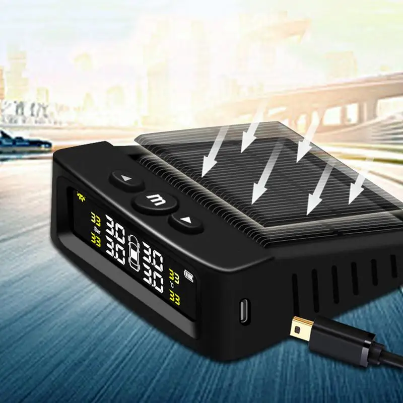 

Solar Power Universal TPMS Real-time Displays With 4 Tire Pressure Sensor Pressure Temperature Tire Pressure Monitoring System