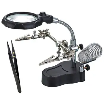 

Multi-Functional Welding Magnifier With 3.5X 12X Glasses Magnifying Illuminated Soldering Iron Stand Lens Third Hand Repair To