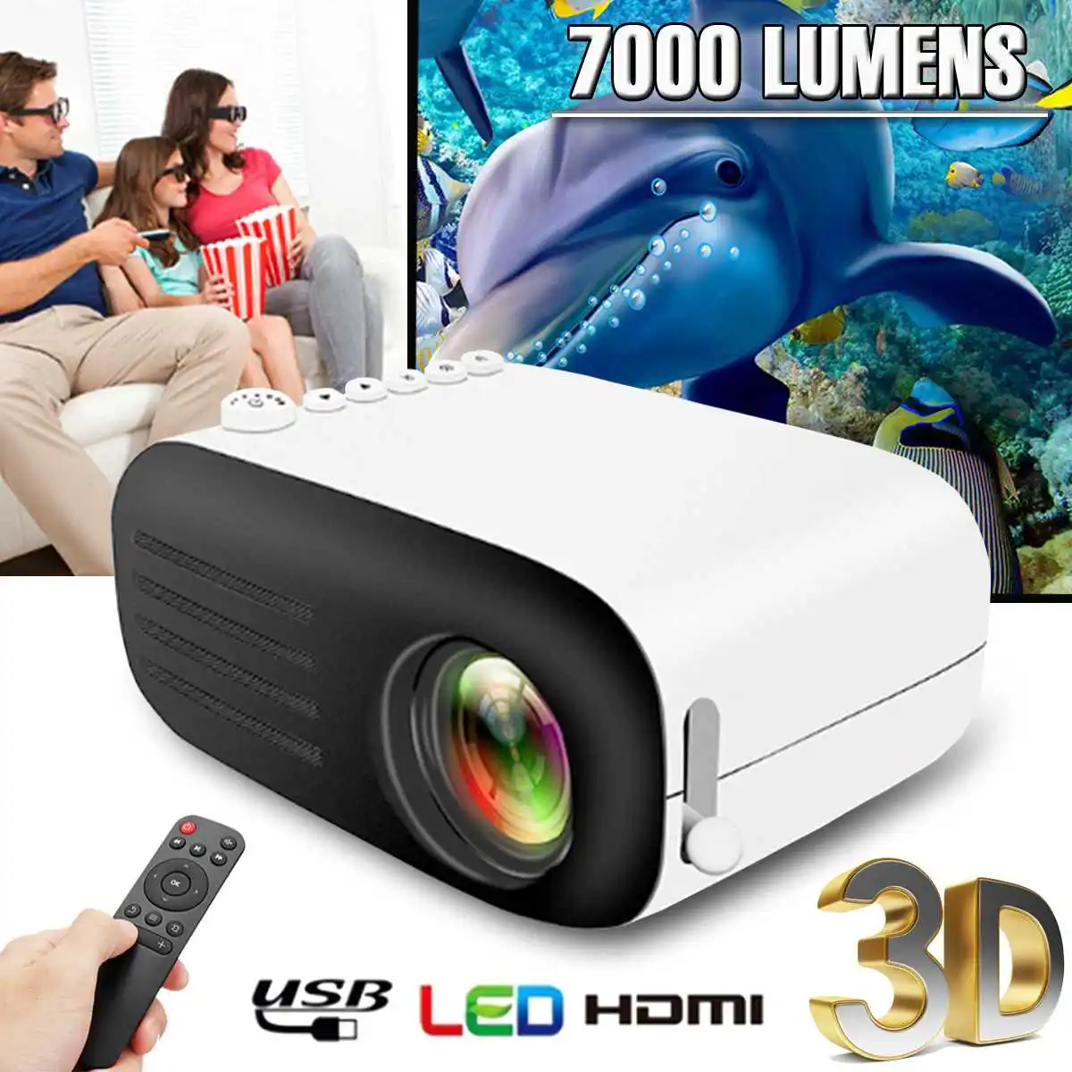 

Portable Mini LCD LED Projector Home Media Movie Player 1080P 320 x 240 Support HDMI USB AV for Home School Indoor