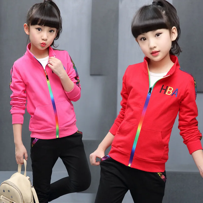 

5 color Girls jacket and trousers two piece Sets Fashion Letter stripe print Sports suit autumn clothes for girls clothes set