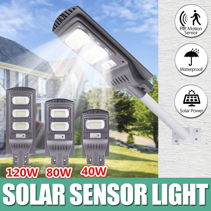 

40W/80W/120W Solar Street Lights Light+Radar Sensor Waterproof Outdoor Commercial Street Lighting for Parks Garage Path Lighting
