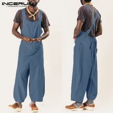 INCERUN джинсовый комбинезон мужские комбинезоны на лямках широкие брюки Свободные Твердые Карманы Уличная одежда Комбинезоны повседневные мужские подтяжки