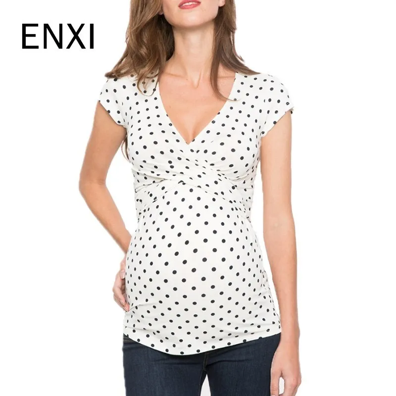 Dot Short Sleeve Pregnancy Nursing Tops Breastfeeding Maternity Clothes For Pregnant Women Clothing Top Feeding Tee Shirts