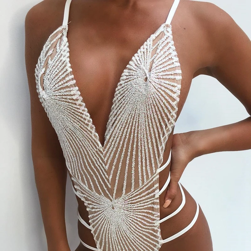 جديد 2019 النساء Sequnis Strappy و عارية الذراعين ارتداءها أكمام الصيف شاطئ الساخن داخلية البحرية عبر ضئيلة كامي ارتداءها