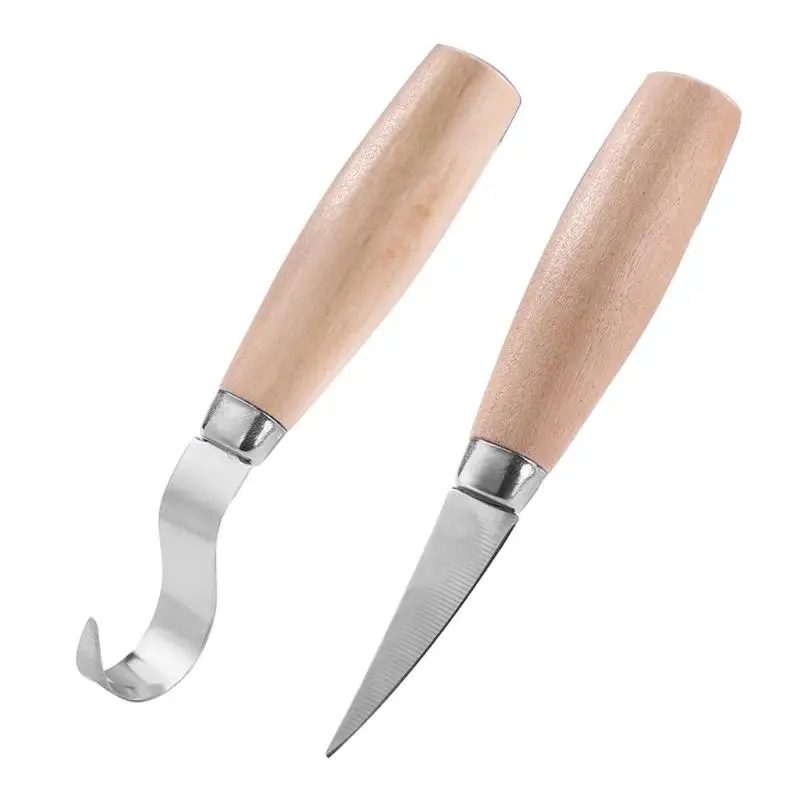 Alloet 2pcs/set Woodcarving Cutter Straight/Curved Knife Hand Chisel