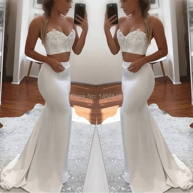 Charming Sweetheart Neck Mermaid Long Sexy Two Pieces Appliques Beaded Party Gowns Robe De Soiree Prom Dresses