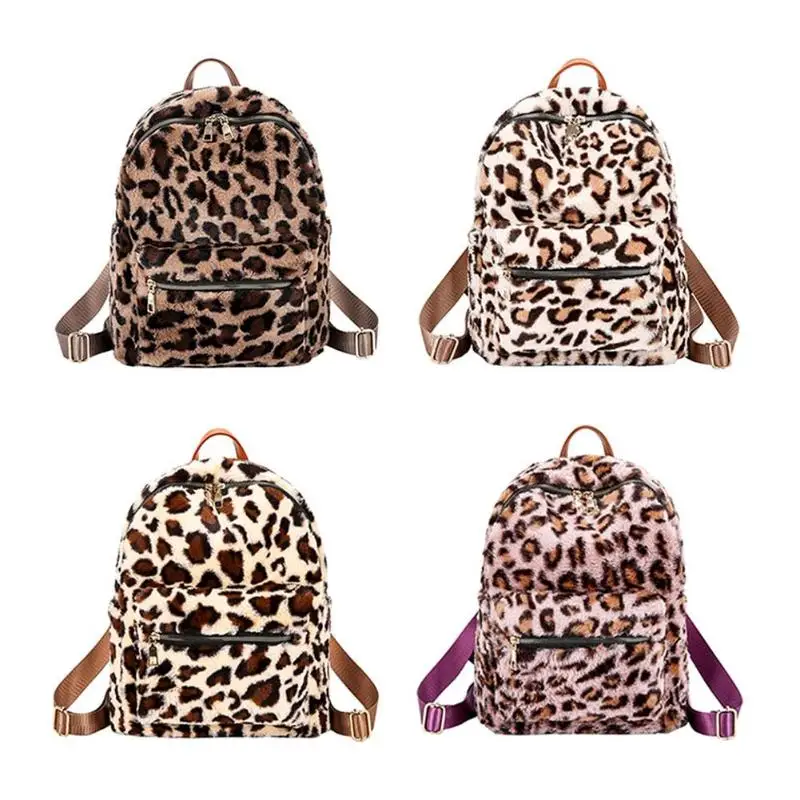 

Casual Women Leopard Backpack Preppy Style Girls Small School Travel Bags