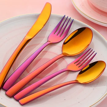 

Four Sets Fashion Orange&Red Cutlery Stainless Steel Flatware Kitchen Spoon Fork Knife Teaspoon Orange&Red-4 Set