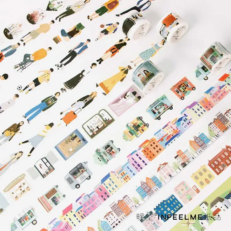 

Simple Modern People City w57 w33 Cute Masking Stikcer Craft Creative School For Children Washi Tape