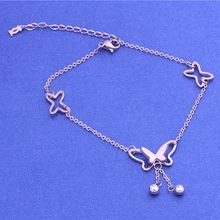 Chic Elegant Rose Gold Color Hollow Butterfly Tassel Foot Chain Fashion Crystal Anklet Charms Jewelry Birthday Gifts For Women chic solid color anklet for women