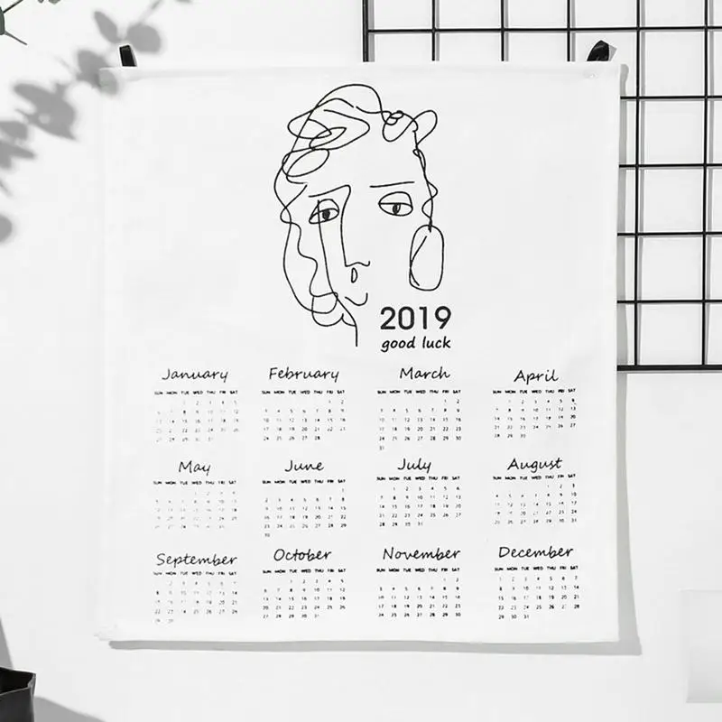 

2019 Wall Calendar Fabric Printed Calendar Simple Calendar Innovative Cloth English Wall Calendar Hanging Tablecloth