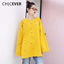 CHICEVER отверстие футболка для женщин O средства ухода за кожей шеи рукав "летучая мышь" сплошной цвет Свободные Большой размеры футболк