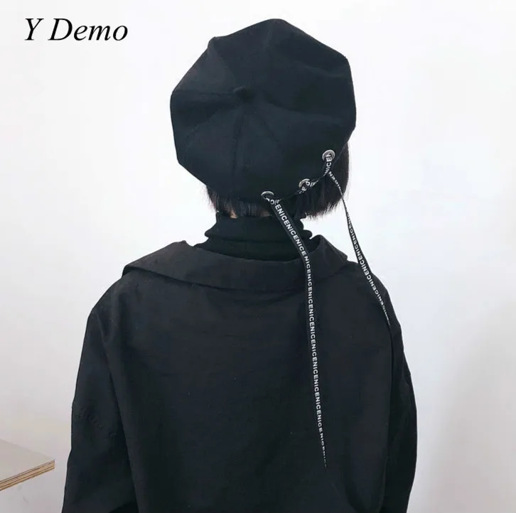 

New Long Ribbon Beret Women Casual Letters Rope Round Berets