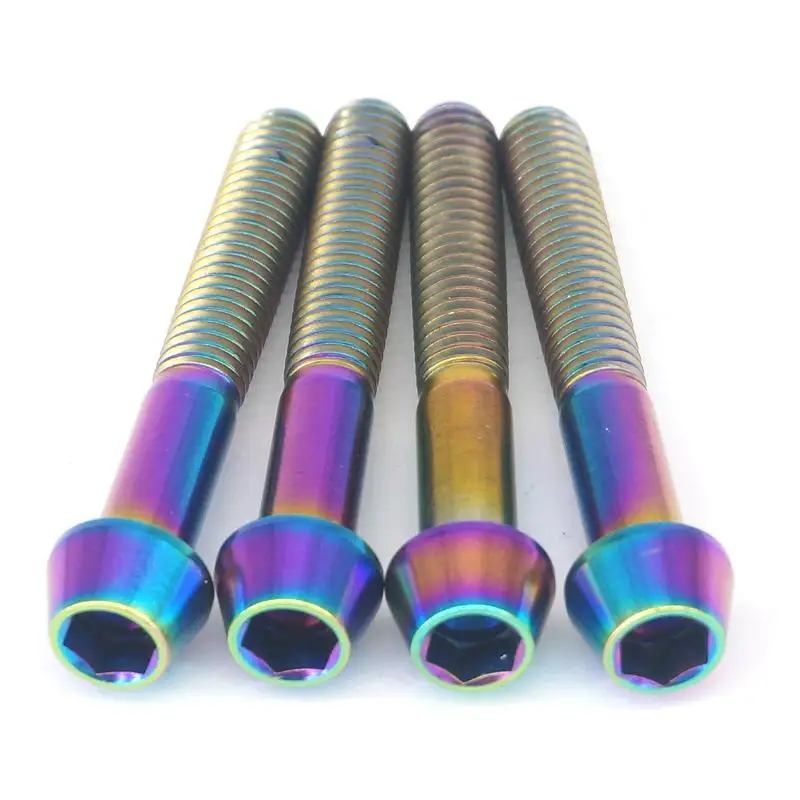 

4 PCS M6x40mm Rainbow GR5 Titanium Taper Cone Allen Head Bolt For Mountain Bike
