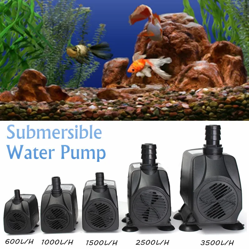 

Submersible Aquarium Fountain Pond Water Pump Air Fish Tank 220V 7W-65W 600/1000/1500/2500/3500/5000L/H LPH 1.1M-3.5M UK Plug