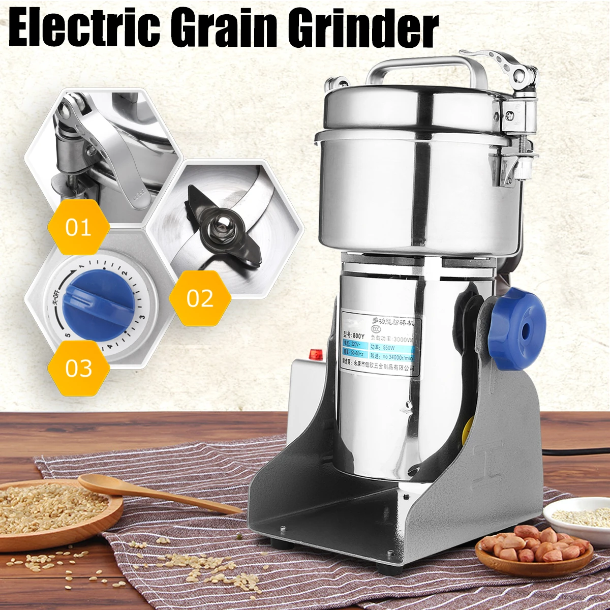 Buy 500W 800g Electric Herb Grain Grinder Cereal Mill