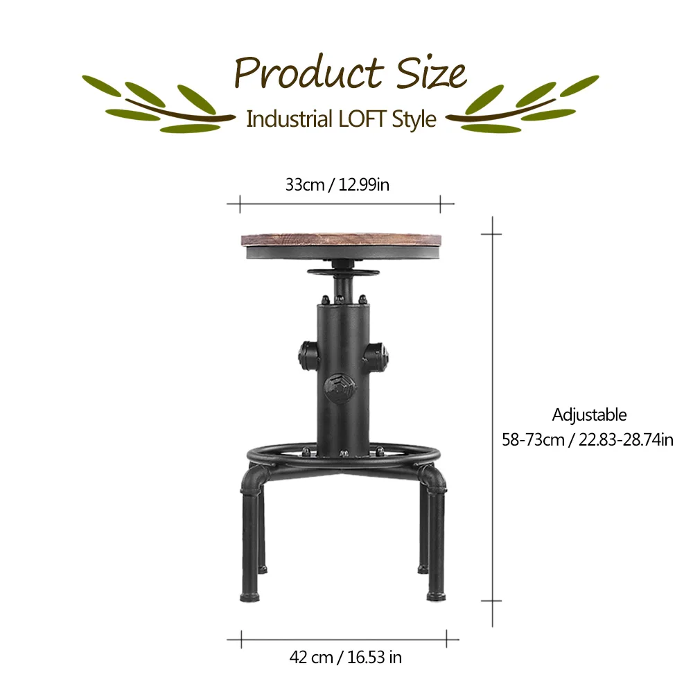 iKayaa Bar Chairs Metal Industrial Bar Stool Height Adjustable Swivel Pinewood Top Kitchen Dining Chair Pipe Style Barstool