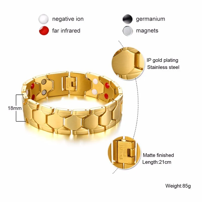 18 мм 4 Ele мужской ts био магнитотерапия энергетический браслет для мужчин гальванический Золотой магнит из Нержавеющей Стали Бразильские мужские ювелирные изделия