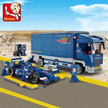 

Sluban B0357 Formula Blue Racing Car Transporter Driver 3D Model DIY Building Blocks Bricks Assembly Toy for Children no Box