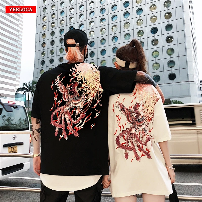 

2019 Summer Dropshipping Summer Brand Design Phoenix Flower Print Short Sleeve Shirt Couple Men and Women Cotton T-Shirt