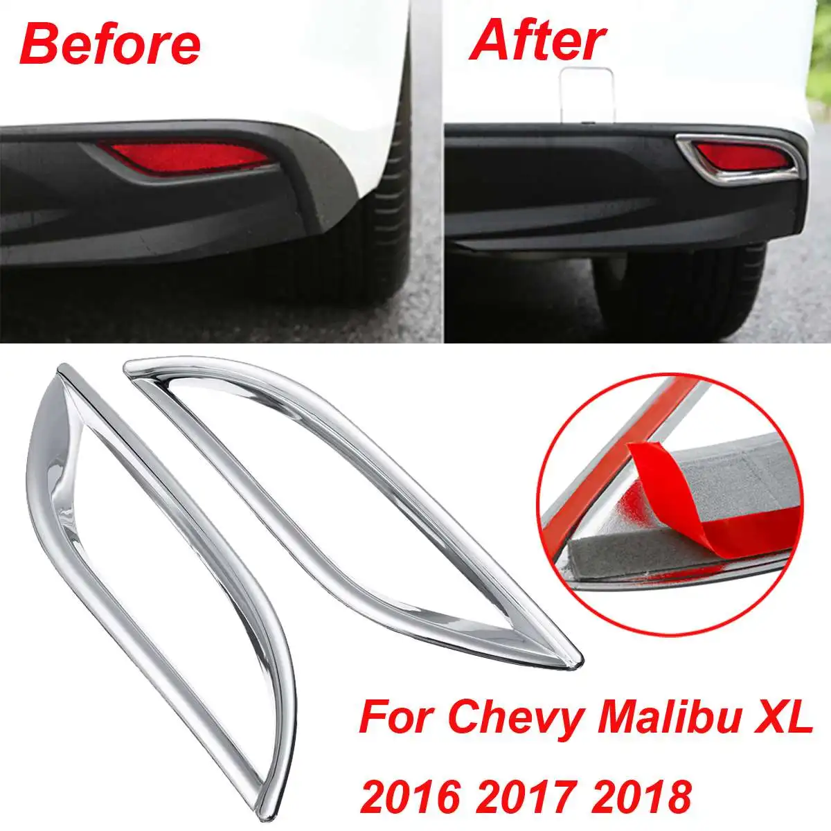 

2pcs Chrome Rear Bumper Fog Light Cover Trim Molding Garnish Frame for Chevy for Malibu XL 2016 2017 2018