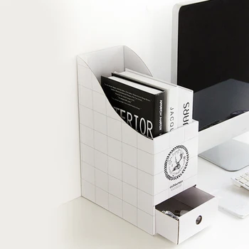 

1pc Desktop Organizer Magazine File Holder With Drawer Cardboard Documents File Box File Holder For Home Office Supplies