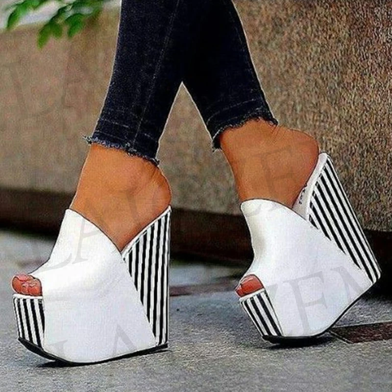 

LAIGZEM Women Sandals Wedges Mules Slip On High Heels Sandalias de Verano para Mujer Chaussure Sapato Feminino Big Size 34-47