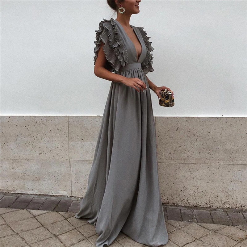 

Fashion Long Dress Summer Elegant Women Vestidos Largos Sweetheart Ruffle Top Maxi Dress Robe Longue Femme