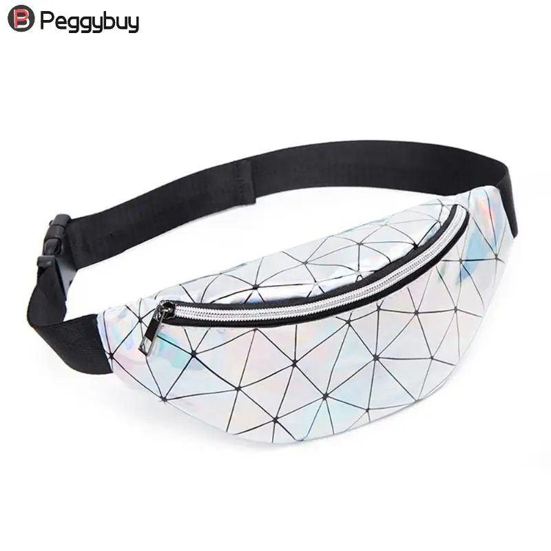 

Holographic Waist Bags Women Pink Silver Fanny Pack Female Belt Bag Black Geometric Waist Packs Laser Chest Phone Pouch