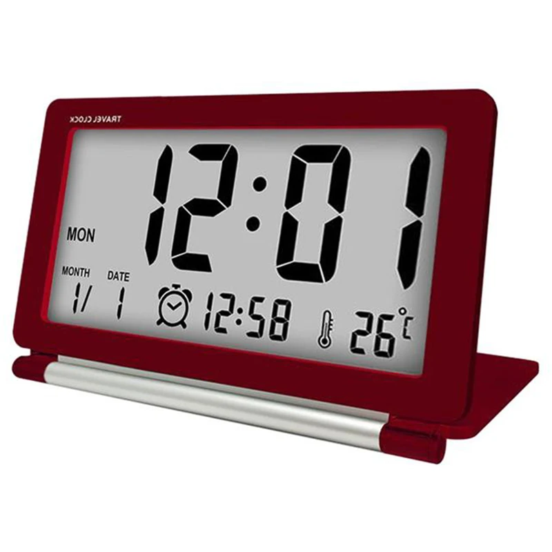 Electronic Alarm Clock Travel Clock Multifunction Silent Lcd Digital Large Screen Folding Desk Clock Temperature Date Time