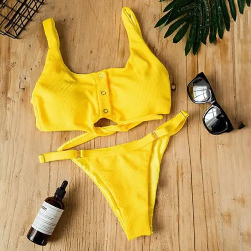 

Fashion Casual Slim Solid Two-Pieces New Sexy Women Bikini Set Bandage Push Up Padded Swimwear Swimsuit Bathing Suits Beachwear