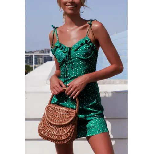 

Women Summer Boho Short Dress Floral Strappy Beach Sundress