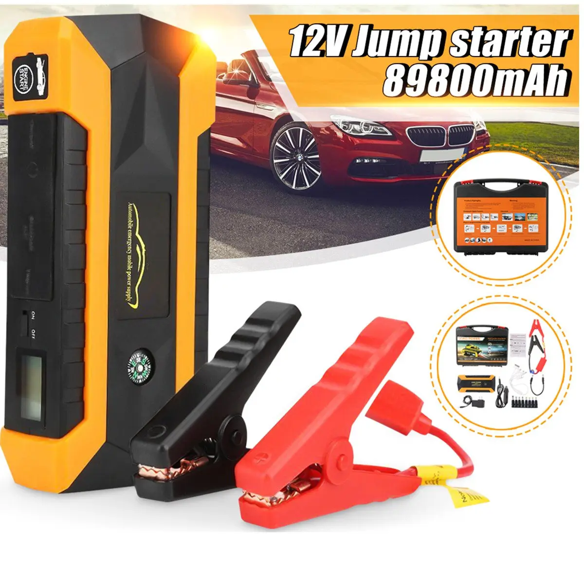 

89800mAh Multifunction Jump Starter 12V 4USB 600A Portable Car Battery Booster Charger Booster Power Bank Starting Device