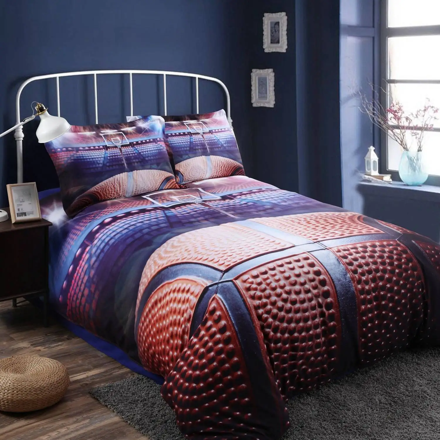 

Basketball Bedding 3D Set for Teen Boys Polyester Cover Set,3pcs 1 Duvet Cover 2 Pillowcases No Duvet&Comforter inside Qu