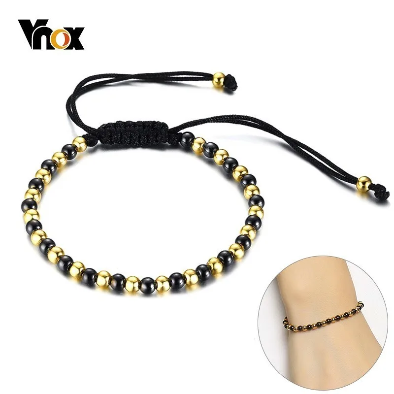 

Vnox 4mm Thin Beads Bracelets for Women Men Adjustable Length Rope Chain Stainless Steel Beads Pulseira