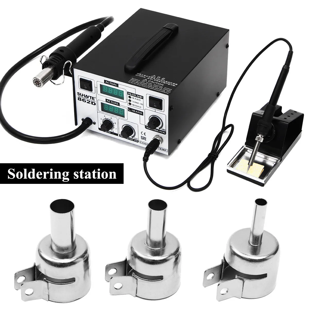 

2 in 1 Electric Soldering Iron Dual Digtal Display Rework Station Hot Desoldering AirWelder Welding Machine Equipment Tools Kit