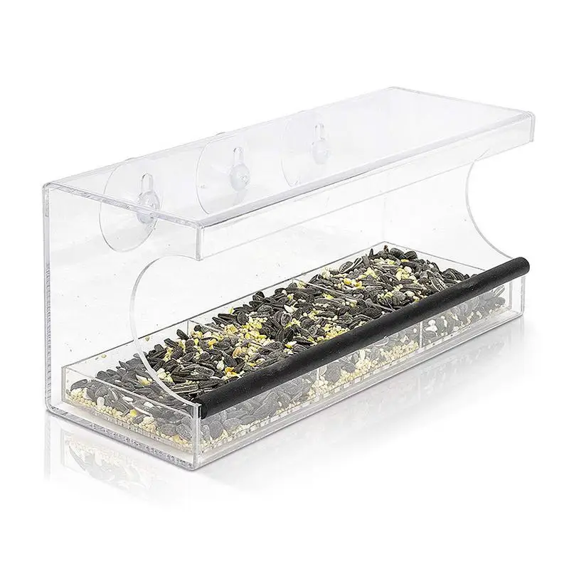 Acrylic Automatic Bird Seed Feeder Transparent Wall Mounted Pet