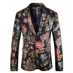 2019 Slim Fit мужской пиджак, жакет деловая повседневная одежда костюм пальто плюс размеры мода животных с цветочным принтом Новый Блейзер Masculino