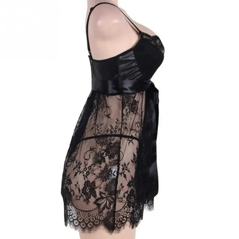 Sexy Babydoll Lingerie Erotic Women Black Lace Plus Size Costume Sleepwear Dress Transparent Hollow-out Chemise Underwear Sexy Babydoll Lingerie Erotic Women Black Lace Plus Size Costume Sleepwear Dress Transparent Hollow-out Chemise Underwear